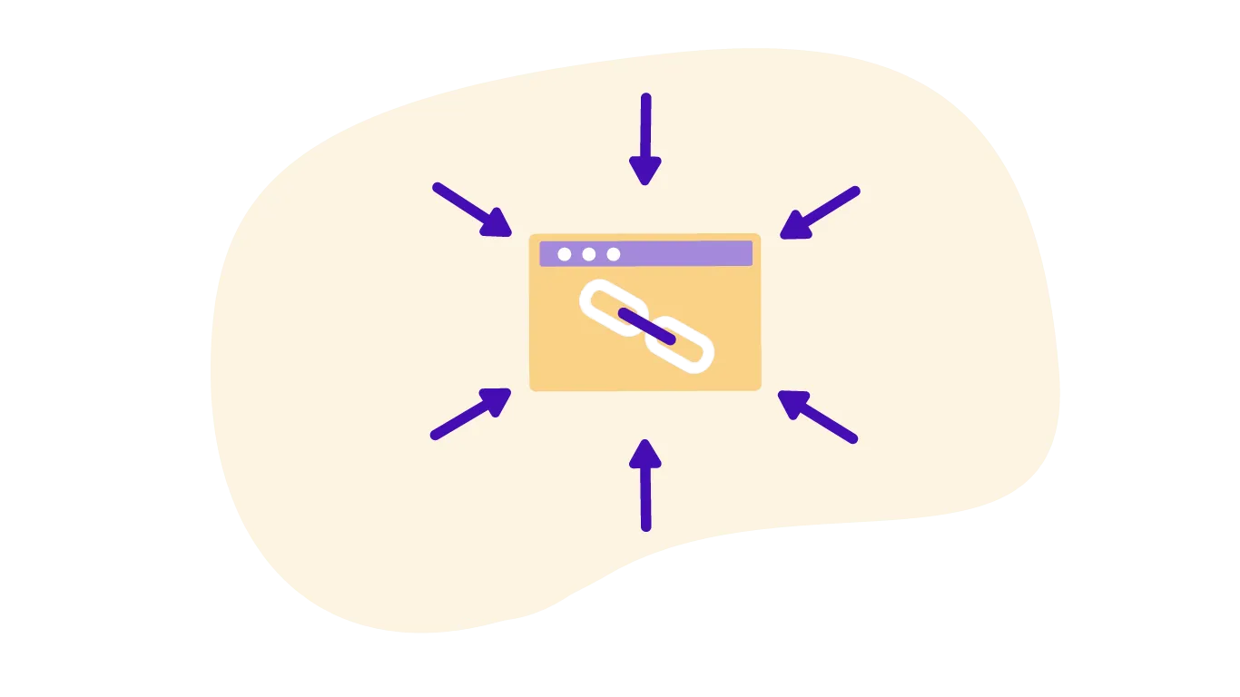 Grafik mit einer zentralen Website samt Link, umgeben von mehreren kreisförmig angeordneten Pfeilen, die auf die Website zeigen.