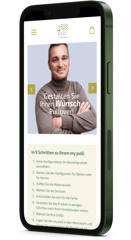 Zu sehen ist ein Smartphone auf dem die Website von my pulli geöffnet ist